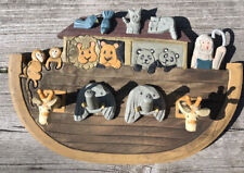 Noah’s Ark Wooden Solid Carved Wood Childs Baby Wall Coat Hat Rack Bible Story comprar usado  Enviando para Brazil
