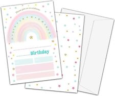 Invitaciones de cumpleaños arco iris, coloridas tarjetas de invitación de fiesta pastel para niños segunda mano  Embacar hacia Argentina