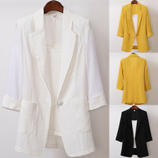 Blazer feminino casual algodão linho terno-jaqueta feminino botão solto para cima casaco de lapela, usado comprar usado  Enviando para Brazil