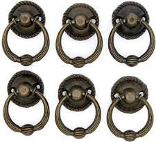 6 tirones de anillo de caída vintage para herrajes de gabinete con acabado de latón antiguo - dibujo, usado segunda mano  Embacar hacia Argentina