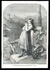 La niña y el pájaro...grabado en madera...1858 segunda mano  Embacar hacia Argentina