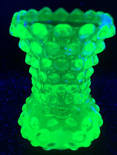 Green Vaseline glass Hobnail pattern flower bud vase uranium / toothpick holder  for sale  Shipping to Canada