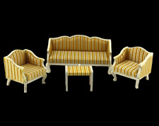 Conjunto de sofá para casa de bonecas 4 peças madeira com tecido combinando sofá cadeiras banquinho para pés comprar usado  Enviando para Brazil