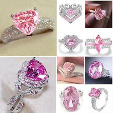 Precioso anillo de circonio cúbico enchapado en plata rosa rosa para mujer boda fiesta anillos de regalo segunda mano  Embacar hacia Argentina