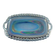 Vintage Carnival Glass Butter Tray Iridescent Blue Rainbow Trinket Dish Indiana comprar usado  Enviando para Brazil