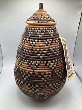 Zulu Baskets Handmade Traditional Storage w/ Lid African 12” Original Tag 1996 for sale  Shipping to South Africa