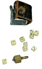 Used, Antique Miniature 9 Carved Dice With Mini Leather Case & Top Brass for sale  Shipping to South Africa