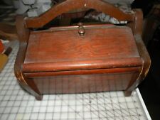 Vintage Curved Wooden Sewing Box Basket 2 Hinged Lids 100% Wood Carrying Handle for sale  Shipping to South Africa