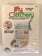 Mini meia-calça vintage Jiffy Stitchery ponto cruz kit menino 1º Natal do bebê comprar usado  Enviando para Brazil