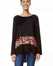 🌈DESIGUAL Tunic Audrey sz XL Long Sleeve Blouse Black Floral Relaxed Top Shirt myynnissä  Leverans till Finland