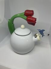 Used, Ancona Teapot Hummingbird Tulip Flower Enamel Whistling White Tea Kettle In Box for sale  Shipping to South Africa