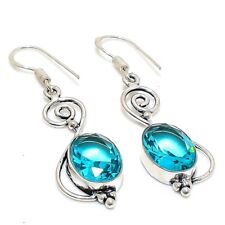 Swiss Blue Topaz Gemstone 925 Sterling Silver Jewelry Earring 2.01 " D159 for sale  Shipping to South Africa