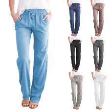 Used, UK Summer Womens Ladies Cotton Linen Casual Pants Drawstring Trousers Plus Size for sale  UK
