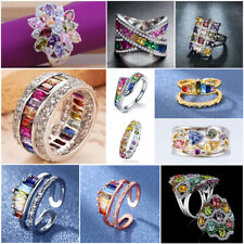 Anillos cúbicos de circonio de cristal de plata 925 para mujer talla 6-10 segunda mano  Embacar hacia Argentina