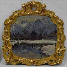 Stary obraz olejny zimowy krajobraz z jeziorem 48x48cm, używany na sprzedaż  PL