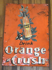 RARE EARLY VINTAGE DRINK ORANGE CRUSH SODA POP METAL ADVERTISING SIGN w CRUSHY for sale  Shipping to South Africa