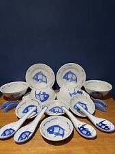 Vintage Hand Painted Blue Koi Carp 20 Piece Dinner Set for sale  Shipping to South Africa