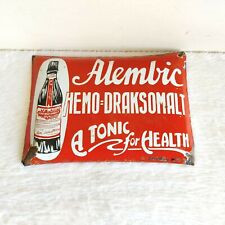 1930 Vintage Alembic Hemo Draksomalt Tonic Pharma esmalte tablero EB37 segunda mano  Embacar hacia Argentina