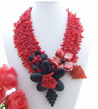 Red Coral Black Onyx Shell Red agate Statement Necklace for sale  Shipping to Canada