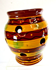 Vaso de flores Wisconsin cerâmica redware arte popular plantador com furos de recorte assinado MEL, usado comprar usado  Enviando para Brazil