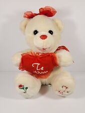 Derby Te Adoro White Teddy Bear Red Flocked Nose Rose Foot Plush stuffed toy 11" for sale  Shipping to South Africa