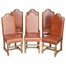 SUITE OF SIX ANTIQUE OAK & HERITAGE LEATHER CROMWELLIAN DINING CHAIRS HIGH BACKS, used for sale  Shipping to South Africa