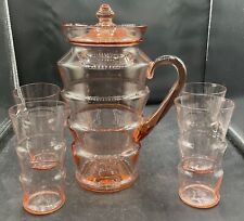 WONDERFUL DEPRESSION PINK TANKARD WITH LID & FOUR TALL LEMONADE TUMBLERS for sale  Shipping to South Africa