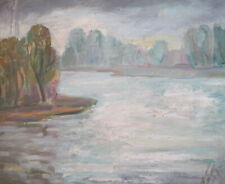 1982 Paisaje impresionista pintura al óleo río firmado segunda mano  Embacar hacia Argentina