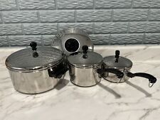 3 Piece Set FARBERWARE 18/10 Stainless Steel Pots w/ Lids + Strainer, used for sale  Shipping to South Africa