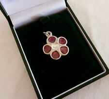 Pendant, flower shaped ,wine red  resin enamelled silver tone metal, 25mm, used for sale  HELENSBURGH