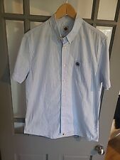 Pretty Green Mens Shirt Large Classic Fit Blue Short Sleeve Micro Check Preowned for sale  Shipping to South Africa