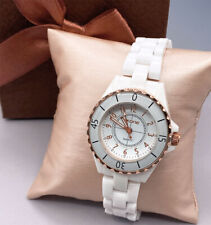 Elegante relógio de quartzo feminino rosa dourado e cerâmica branca, usado comprar usado  Enviando para Brazil