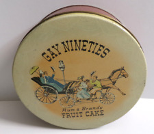 Used, Gay Nineties Rum Brandy Fruit Cake Tin Round Bike Horse Carriage Ad Food Vintage for sale  Shipping to South Africa