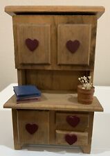 Vtg Country Rustic Solid Wood Dollhouse Miniature Kitchen Hutch Cabinet Hearts for sale  Shipping to South Africa