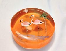 OOAK FENTON ORANGE PAPERWEIGHT by STACY ENOCH (WILLIAMS) TROPICAL FLAMINGOS, used for sale  Shipping to South Africa