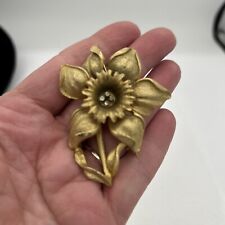 Vintage Signed Mandela Brooch Gold Tone Flower With Rhinestones 2.5” P24 for sale  Shipping to South Africa