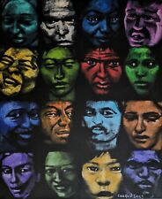 Claude Cauquil - 16 Multicolured Faces - acrylic on stretched canvas /Martinique for sale  Shipping to South Africa