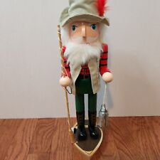 Wooden Christmas Nutcracker 14" Fisherman On Boat With Fly Rod & Fish for sale  Shipping to South Africa
