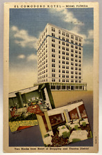 Cartão postal vintage de linho El Comodoro Hotel, Miami, Flórida FL comprar usado  Enviando para Brazil