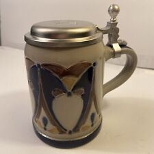 Reinhold Merkelbach Beer Stein Cobalt Salt Glazed Pewter Lid Germany Owls Trio for sale  Shipping to South Africa