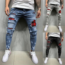 Homens rasgados Distressed Jeans Calça Jeans Casual Stretch Slim Fit Calças comprar usado  Enviando para Brazil