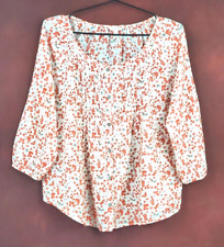 Blusa SONOMA S mangas 3/4 pregas pintuck rosa coral e marfim floral com pássaros comprar usado  Enviando para Brazil