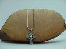 Sterling Marcasite Emerald Pearl Celtic Cross Pendant Necklace Vintage 7.8Gr 20" for sale  Toms River