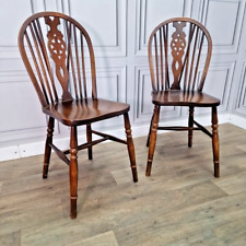 Retro Vintage Pair 2 Jaycee Solid Wooden Hoop Wheel Back Windsor Dining Chairs for sale  Shipping to South Africa