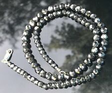 Collar de diamantes negros 4 mm cuentas certificadas GIL plata 22 pulgadas facetado 925 segunda mano  Embacar hacia Mexico