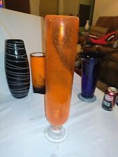 Tall MCM Blown Bubble Glass Orange And Clear Vase Clear Foot 17.5" Tall Zodax ? for sale  Shipping to South Africa