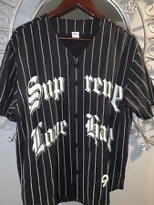 SUPREME BASEBALL JERSEY in BLACK w/WHITE PIN STRIPES LOVE / HATE SIZE MEDIUM for sale  Shipping to South Africa