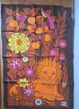 Unused Vintage Retro 70s PAT ALBECK Orange Brown Lion Flowers Tea Towel Wall Art, used for sale  Shipping to South Africa