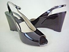 Michael Kors Vikki Black Patent Leather NEW Peep-Toe Wedge Slingback ITALY 7M for sale  Shipping to South Africa
