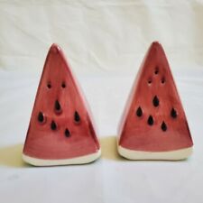 Vintage Watermelon Slices Salt Pepper Shakers Seeds Rind Fruit Set Dolomite BBQ for sale  Shipping to South Africa